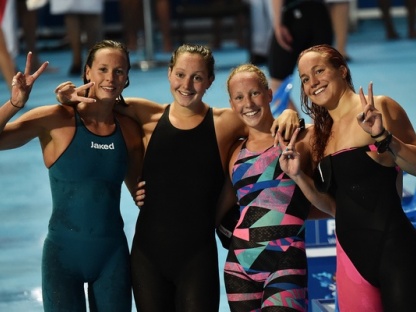 PELLEGRINI Federica, MIZZAU Alice, MASINI LUCCETTI Chiara, MUSSO Erica ITA Silver MEdal Women's 4x200 Freestyle 