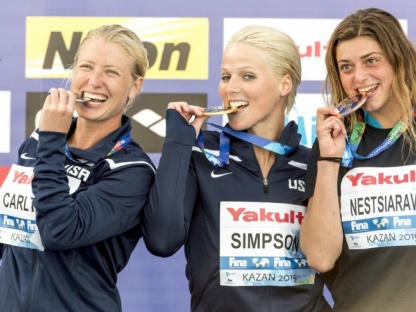 (L to R) CARLTON Cesilie USA silver ; Rachelle Simpson USA Gold Medal; NESTSIARAVA Yana BLR Bronze