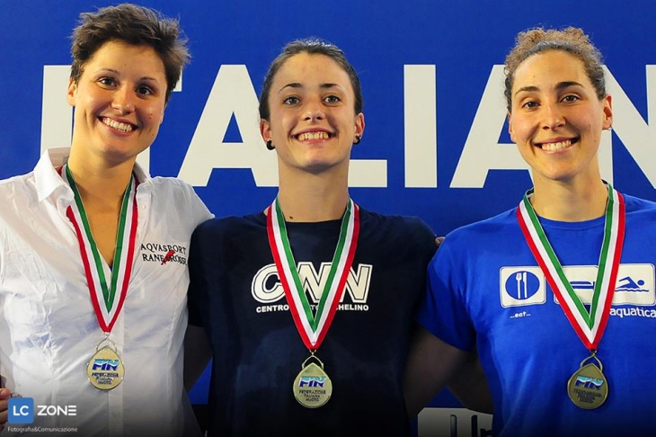 Il podio della gara Super Lifesaver donne: da sx Silvia Meschiari, Laura Pranzo e Rossella Fimiani