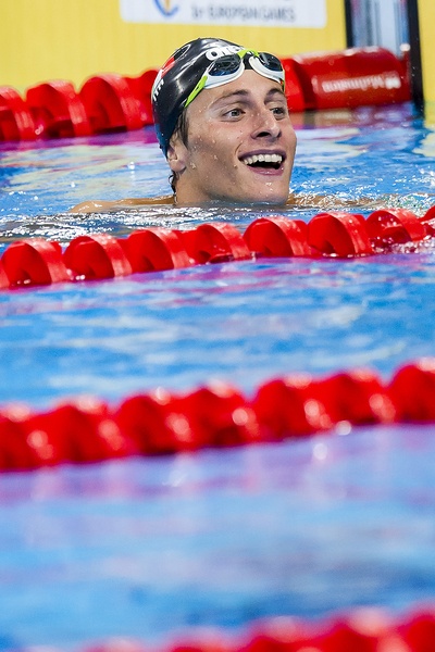 La soddisfazione di Giacomo Carini: ha appena migliorato il suo record italiano Juniores nei 200 farfalla