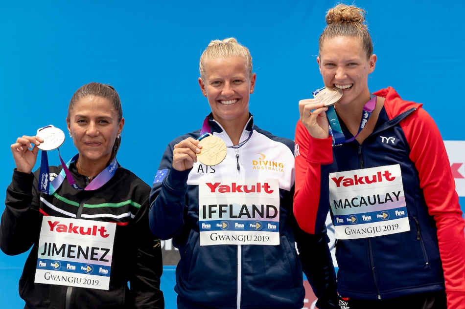 (L to R) JIMENEZ Adriana MEX Mexico Silver Medal, IFFLAND Rhiannan AUS Australia Gold Medal, MACAULAY Jessica GBR Great Britain Bronze medalBronze Medal