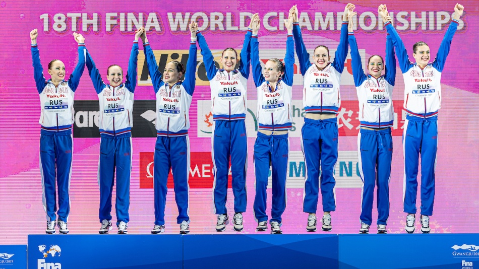 RUS - Russian Federation ARKHIPOVSKAIA A. CHIGIREVA Vlada, DOROSHKO Mayya GOLIADKINA Marina, KALININA Veronika KOMAR Polina, SHISHKINA Alla SHUROCHKINA Maria Gold Medal