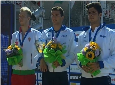 Il podio in base alla classifica generale finale di  Coppa LEN 2014, vinta dall'azzurro Andrea Bianchi