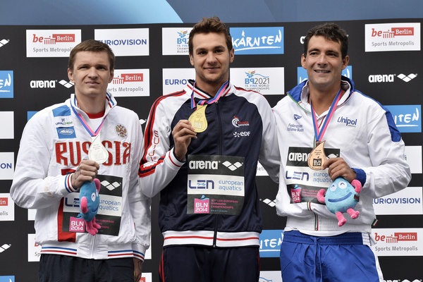 Evgenii Drattcev Russia Silver Medal, Axel Reymond France Gold Medal, Edoardo Stochino Italy Bronze MEdal 