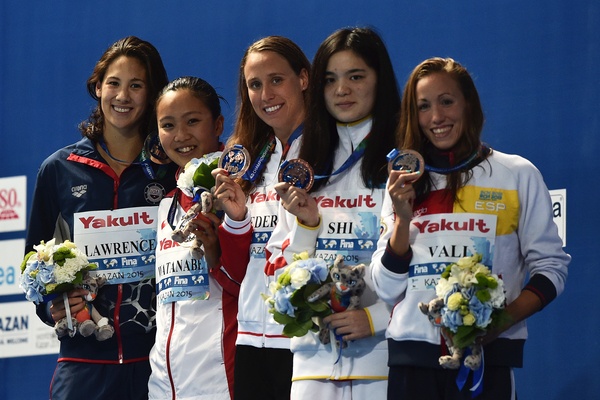 LAWRENCE Micah USA Silver, WATANABE Kanako JPN Gold, PEDERSEN Rikke Moller DEN, SHI Jingkin CHN, VALL Jessica ESP Bronze Women's 200m Breaststroke  