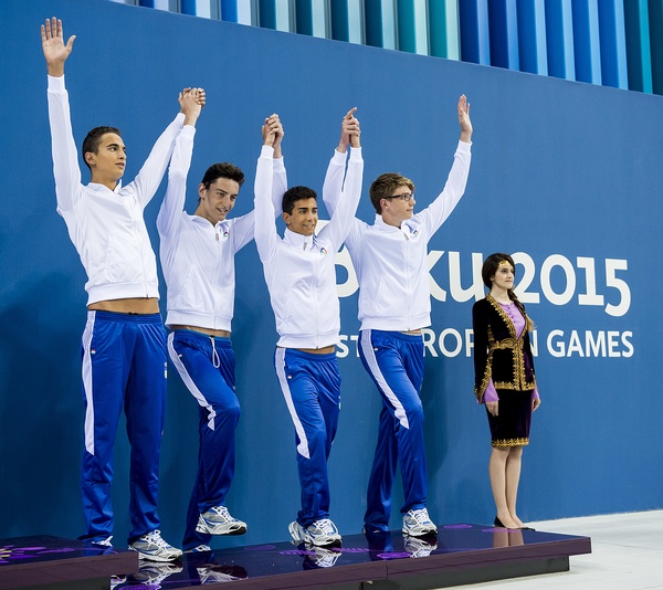 La staffetta 4x100 stile libero sul podio dei Giochi Europei: gli azzurrini sono d'argento